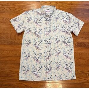Retro Rifle Prey Button Up Shirt Mens Large Eagle Rifle Tropical Print Resort